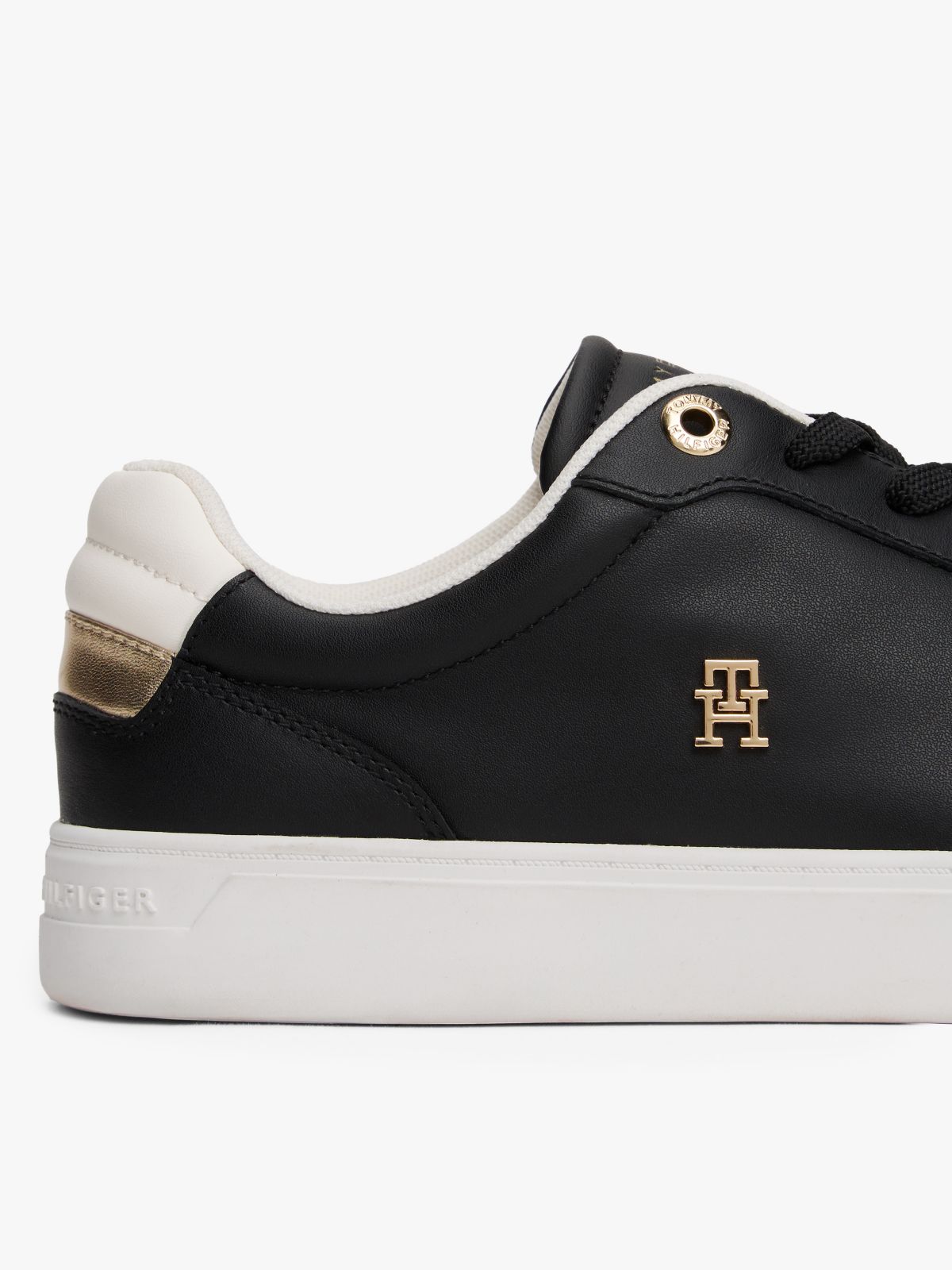 Metallic Leather Court Sneaker — Black