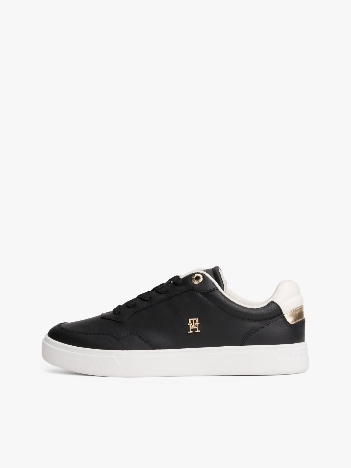 Metallic Leather Court Sneaker — Black