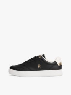 Metallic Leather Court Sneaker — Black 7