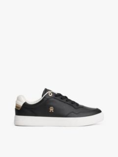 Metallic Leather Court Sneaker — Black 1