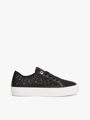 Embroidered TH Monogram Mesh Sneaker, Black