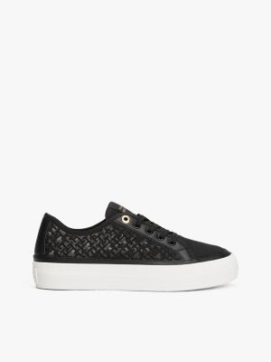 Embroidered TH Monogram Mesh Sneaker, Black