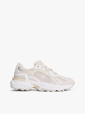 Mesh Panel TH Monogram Cleated Sneaker, Newsprint / Light Grey