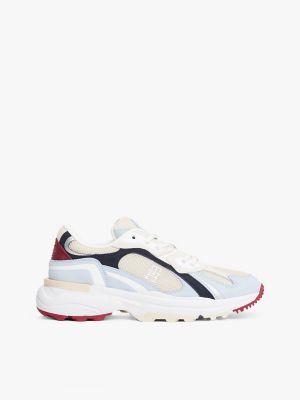 Espadrilles à crampons avec monogramme TH à panneau en maille, rouge/blanc/bleu
