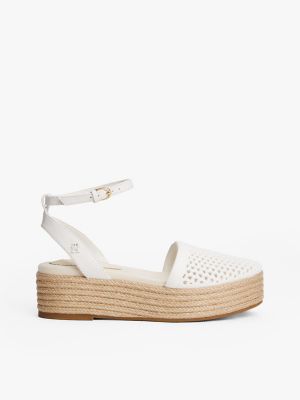 Mesh Platform Espadrille Sandal, Ecru