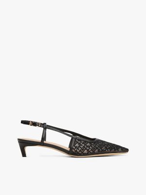 Embroidered Monogram Heeled Slingback, Black