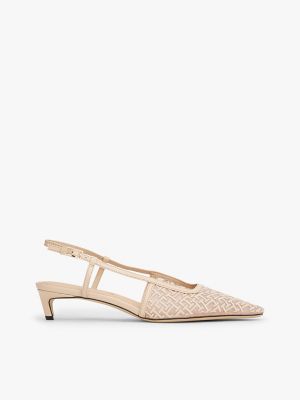 Embroidered Monogram Heeled Slingback, Misty Blush
