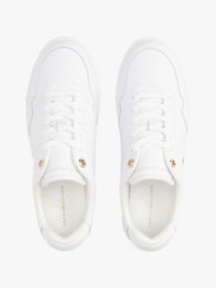 Metallic Accent Leather Court Sneaker — White / Gold 3