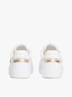 Metallic Accent Leather Court Sneaker — White / Gold 4