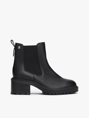 Pebbled Leather Cleated Chelsea Boot, Black