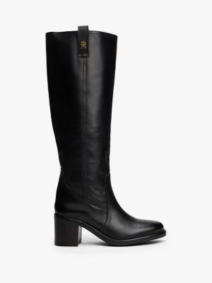 Knee-High Smooth Leather Riding Boot, Black