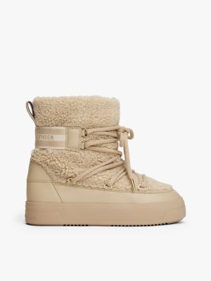 Teddy Fleece Lace-Up Snow Boot, Sandalwood
