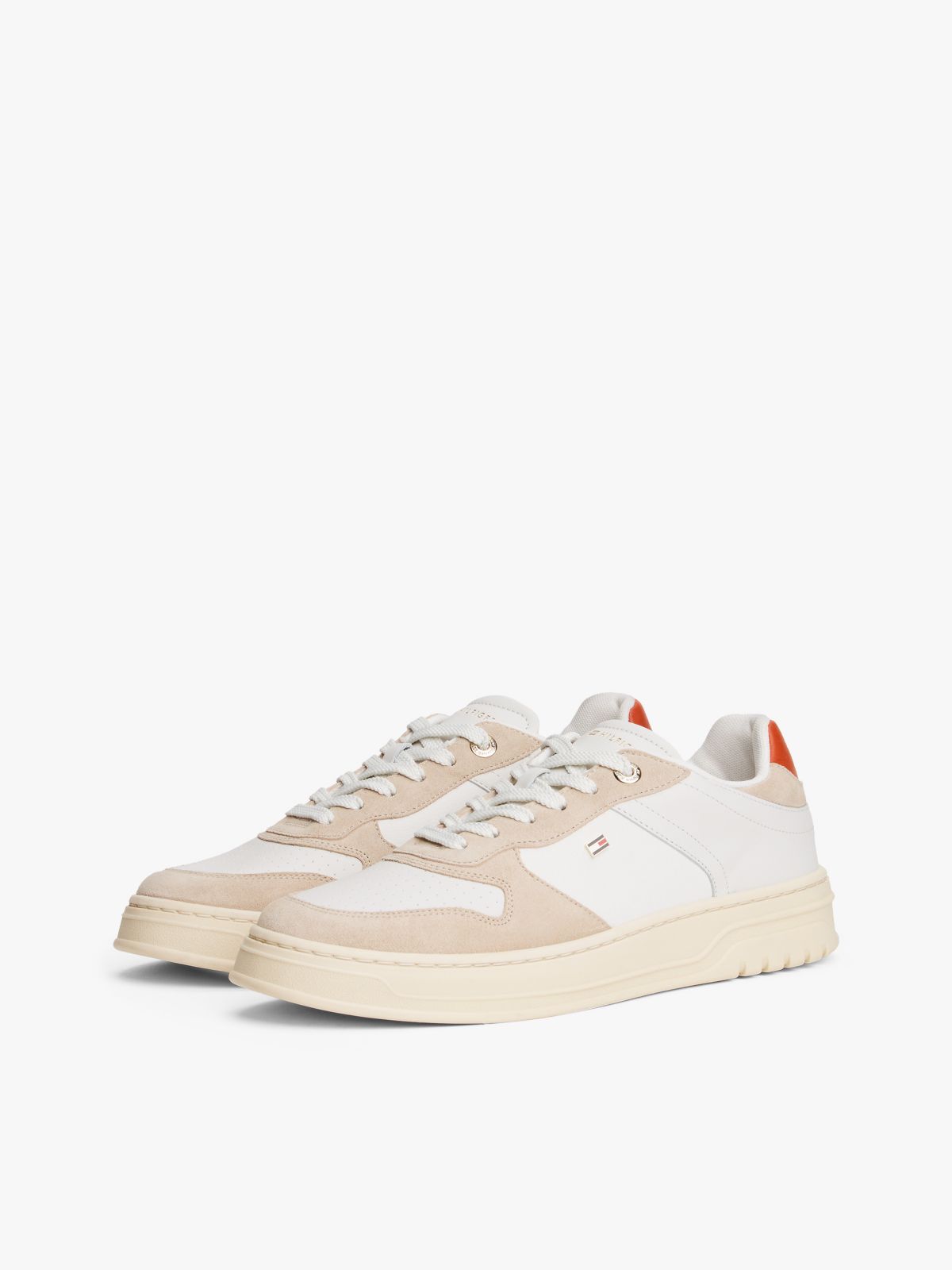 Mixed Texture Suede Cupsole Sneaker — Classic Beige