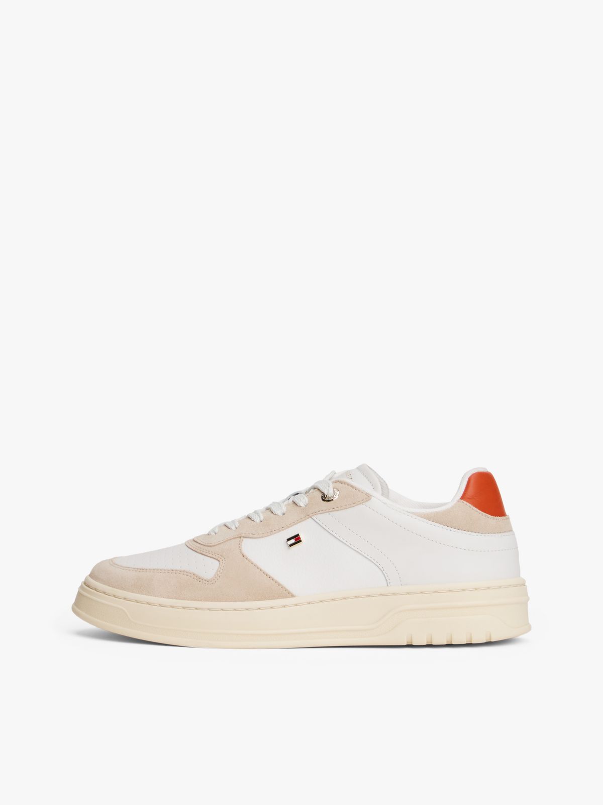 Mixed Texture Suede Cupsole Sneaker — Classic Beige