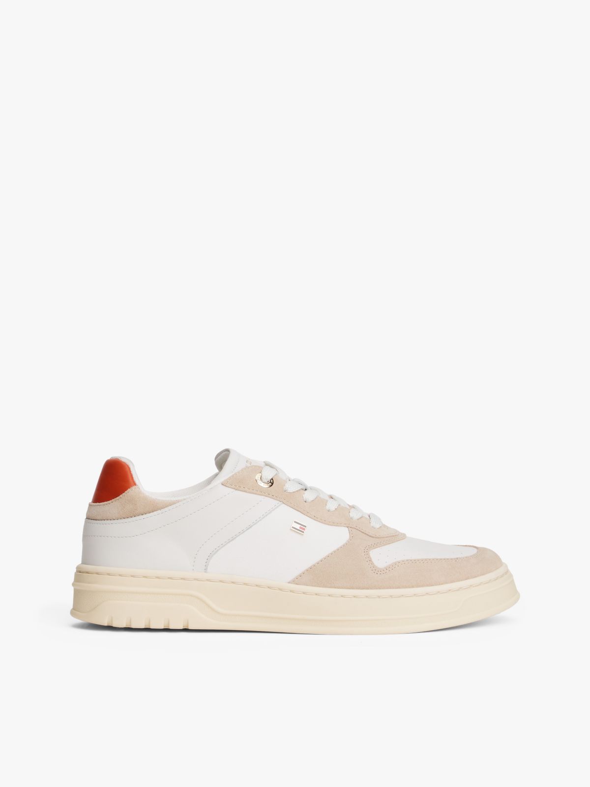 Mixed Texture Suede Cupsole Sneaker — Classic Beige