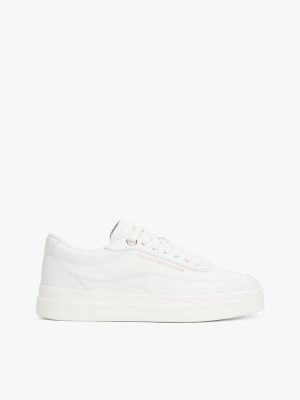Leather Platform Court Sneaker, White