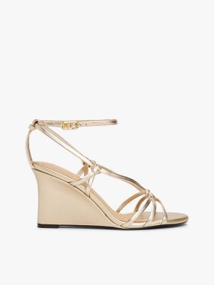 Metallic Leather Wedge Sandal, Gold