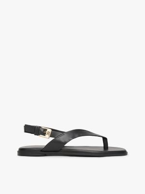 Flat Leather Slingback Sandal, Black