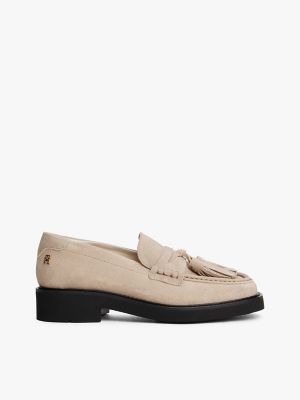 Suede Tassel Loafer, Beige