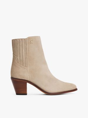 Suede Western Chelsea Boot, Beige
