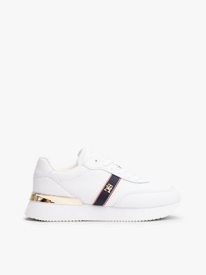 Webbed Logo Leather Sneaker, White