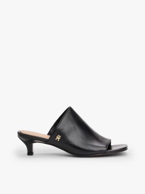 Leather Kitten-Heel Slide, Black