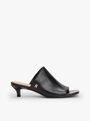 Leather Kitten-Heel Slide, Black