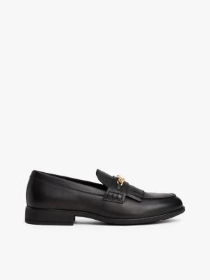 Chain-Link Fringe Accent Leather Loafer, Black