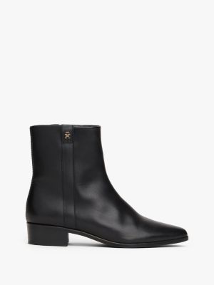 Leather Zip Ankle Boot, Black