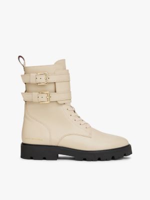 Smooth Leather Buckle Strap Biker Boot, Sandalwood