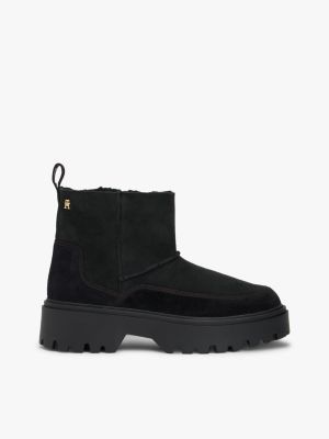 Shearling Leather Pull-On Boot, Black
