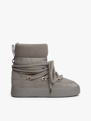 Water-Repellent Lace-Up Snow Boot, Pewter Grey