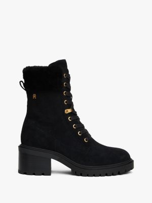 Suede Lace-Up Boot, Black