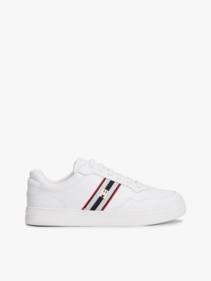 Webbing Stripe Leather Cupsole Sneaker, White