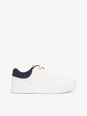 Leather Mix Cupsole Sneaker, Ecru / Space Blue