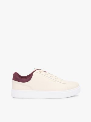 Leather Mix Cupsole Sneaker, Soft Cream / Marzemino