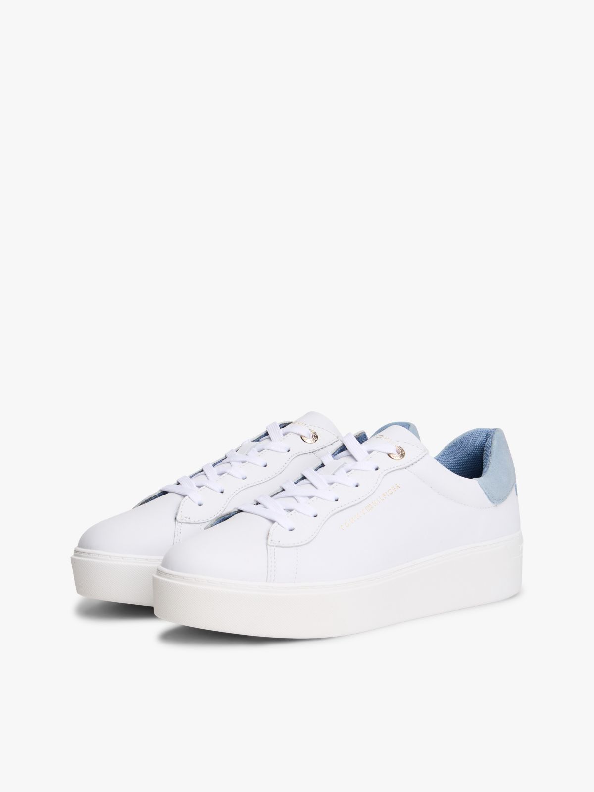 Leather Mix Platform Sneaker — White / Clear Water