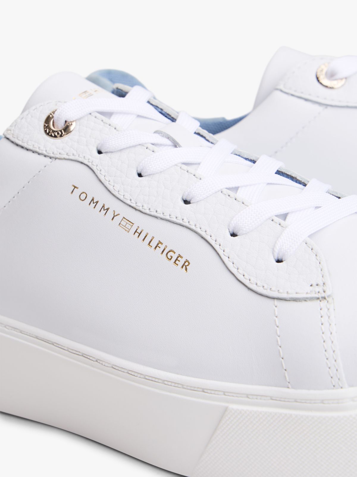 Leather Mix Platform Sneaker — White / Clear Water