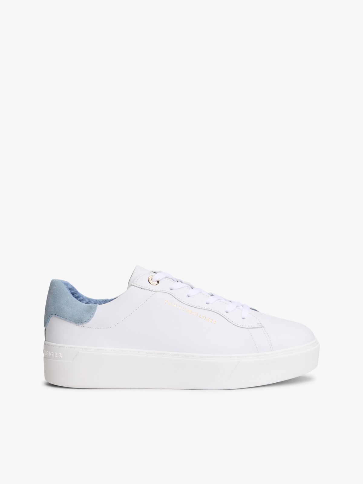 Leather Mix Platform Sneaker — White / Clear Water