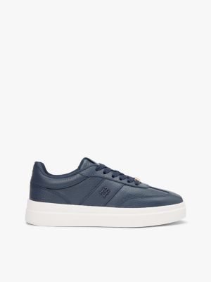 Pebbled Leather Court Sneaker, Space Blue