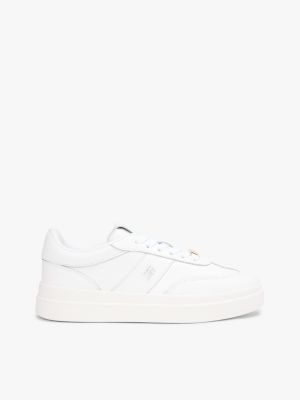 Pebbled Leather Court Sneaker, White