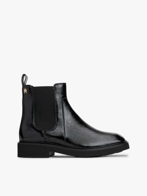 Patent Crinkle Leather Chelsea Boot, Black