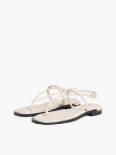 Metallic Accent Leather Sandal — Classic Beige 2