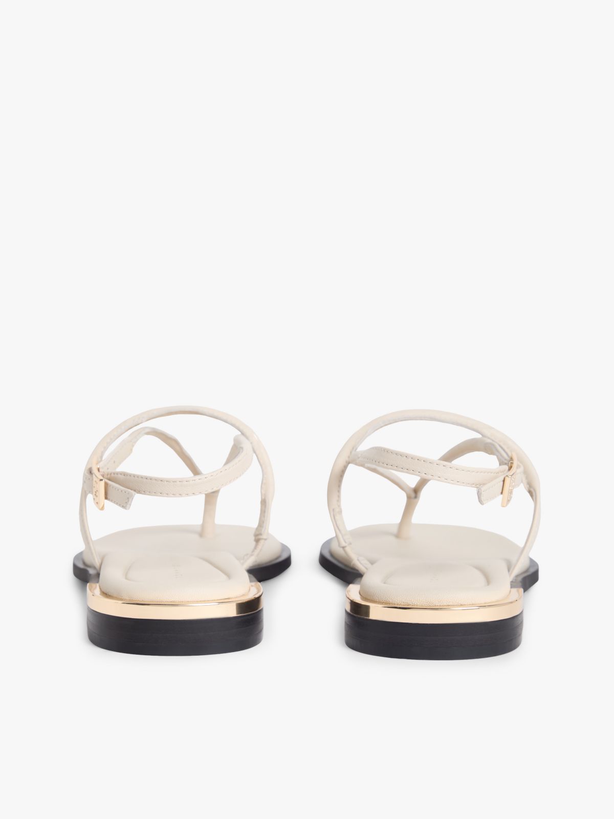 Metallic Accent Leather Sandal — Classic Beige