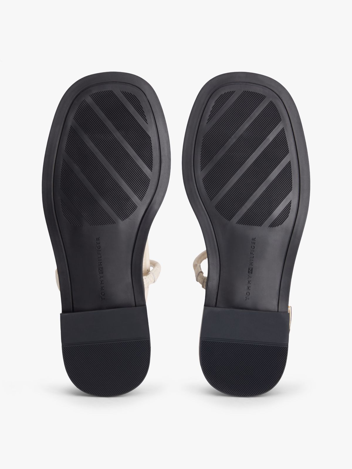 Metallic Accent Leather Sandal — Classic Beige