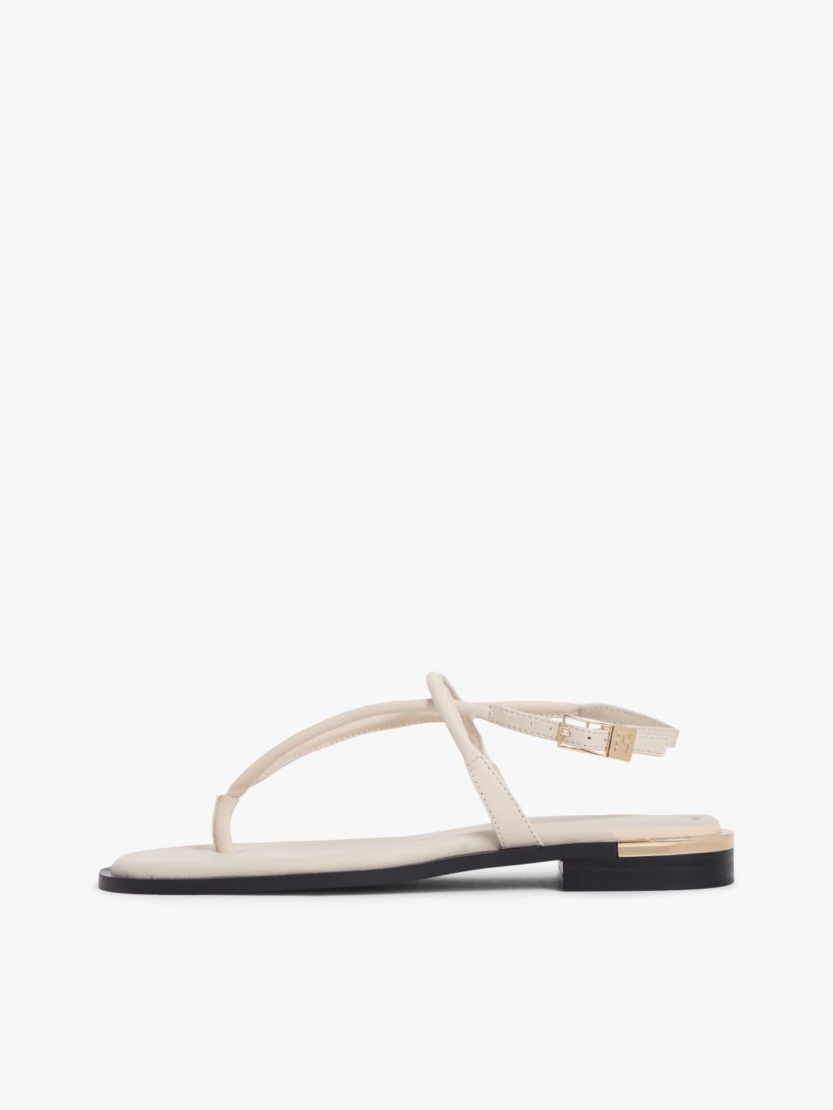 Metallic Accent Leather Sandal — Classic Beige