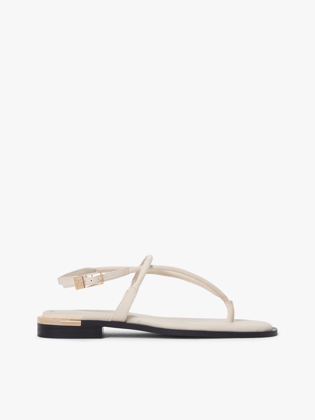 Metallic Accent Leather Sandal — Classic Beige