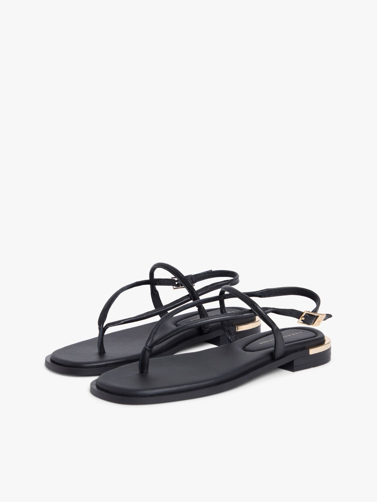 Metallic Accent Leather Sandal — Black