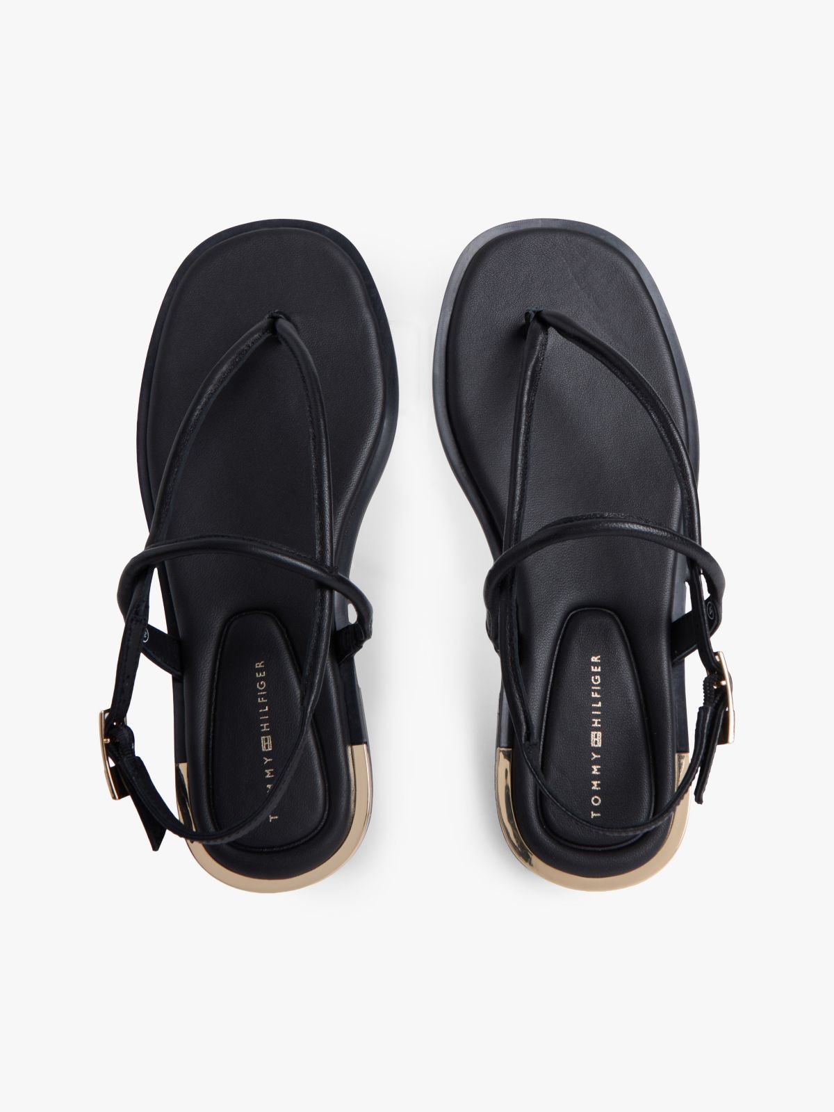 Metallic Accent Leather Sandal — Black