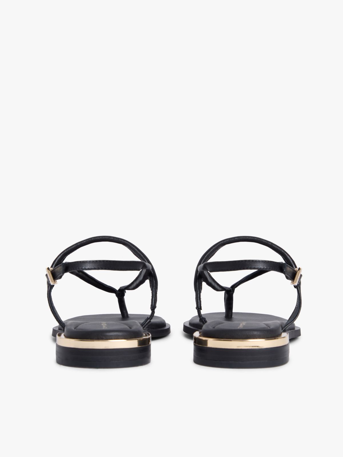 Metallic Accent Leather Sandal — Black